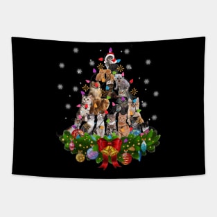 Christmas Pajama Cats Tree Xmas Lights Snow Kitten Funny Shirt Tapestry