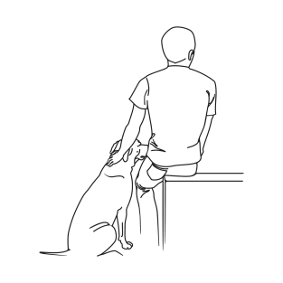 Man Patting Pet Dog Line Drawing T-Shirt