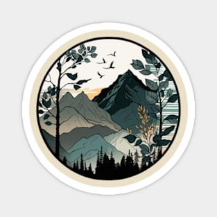 beautiful mountain view, vintage style Magnet