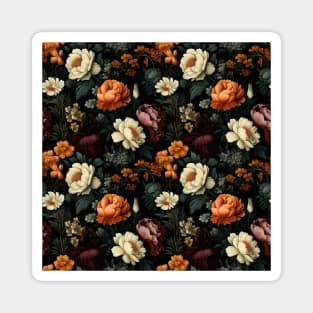 Dutch Nocturne: Luminous Floral Pastoral on Black Canvas Magnet