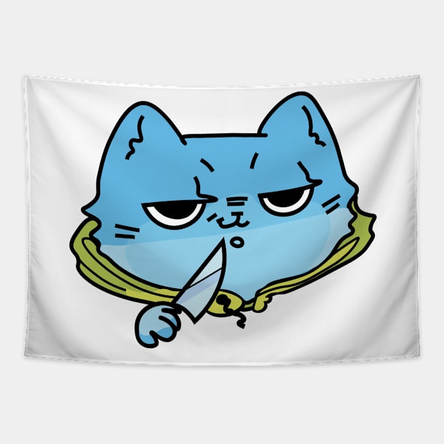 House in the village cat with knife №4 Tapestry by Houseinthevillage