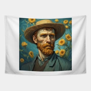 Van Gogh Portrait with Beautiful Flowers Tapestry