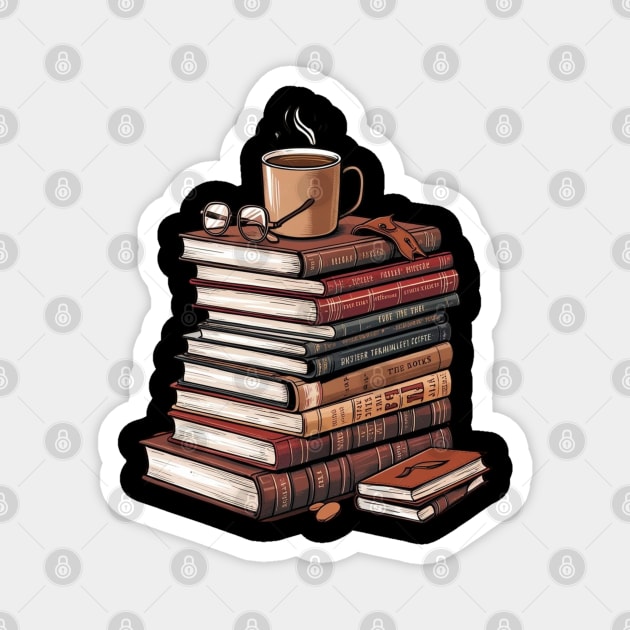 book and coffee Stacked & Steaming Magnet by SR8891