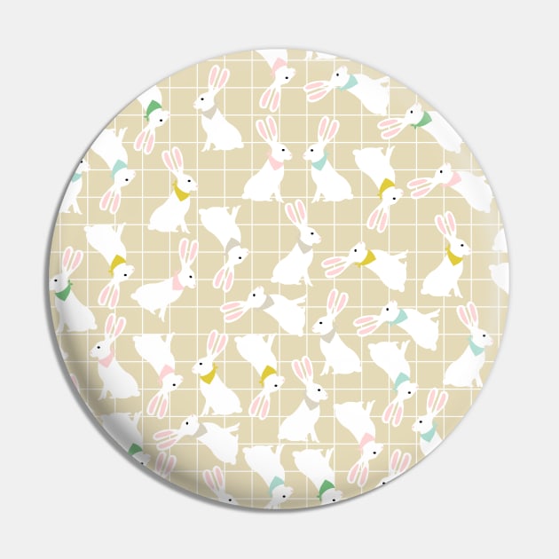 Cute Rabbit Pattern on Beige Background Pin by kapotka