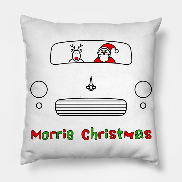 Morris "Morrie Christmas" Minor classic British car Christmas special edition Pillow by soitwouldseem