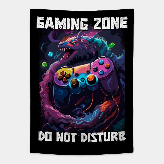 Do Not Disturb Gaming Zone funny cool pop art contoller illustration for gamers Tapestry by Naumovski