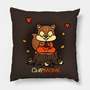 Chipmonk Funny Original Kawaii Cute Monk Chipmunk Autumn Yoga Meditating Cartoon Pillow