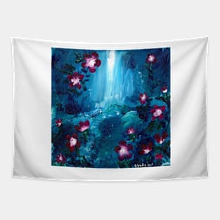 abstract waterfall and pink flowers Tapestry