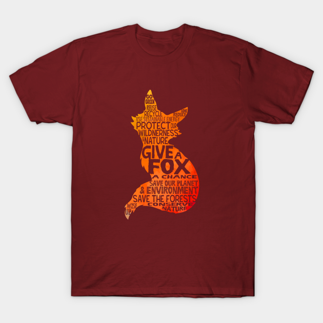 Give a Fox Silhouette - Save Our Planet - World Cloud - Fox - T-Shirt