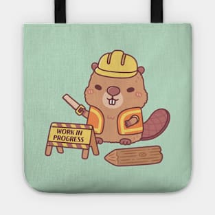 Cute Beaver Construction Cartoon Work In Progress Funny Tote