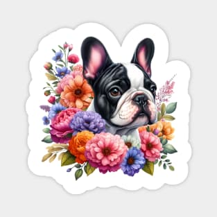 A French bulldog with beautiful colorful flowers Magnet