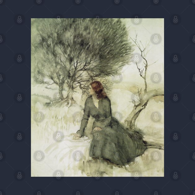 Girl sitting on the river bank  - Arthur Rackham by forgottenbeauty