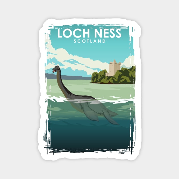 Loch Ness Scotland Travel Poster Magnet by jornvanhezik