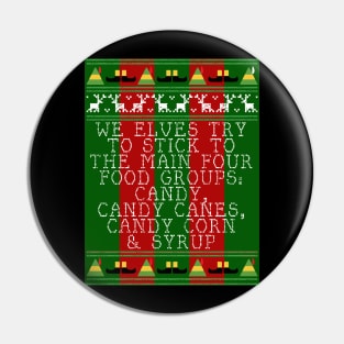 Candy Food Groups Elf Quote Christmas Knit Pin