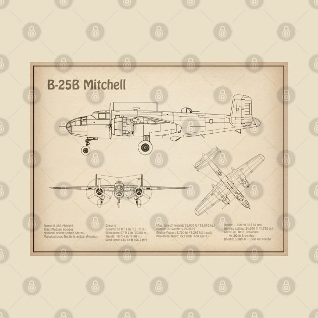 B-25B Mitchell Doolittle - Airplane Blueprint - SD by SPJE Illustration Photography