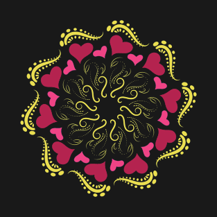 Mandala Round with hearts T-Shirt