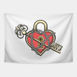 Heart Shaped Lock with a Key Tapestry