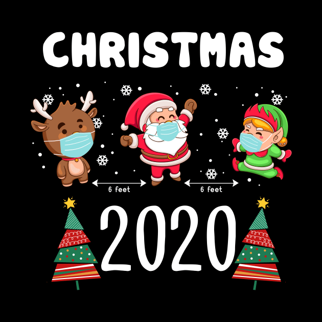 Santa Wearing Mask Elf Reindeer Snows Pine Tree Quarantine Christmas 2020 by mittievance