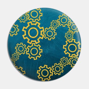 Golden gears on a beautiful blue background Pin