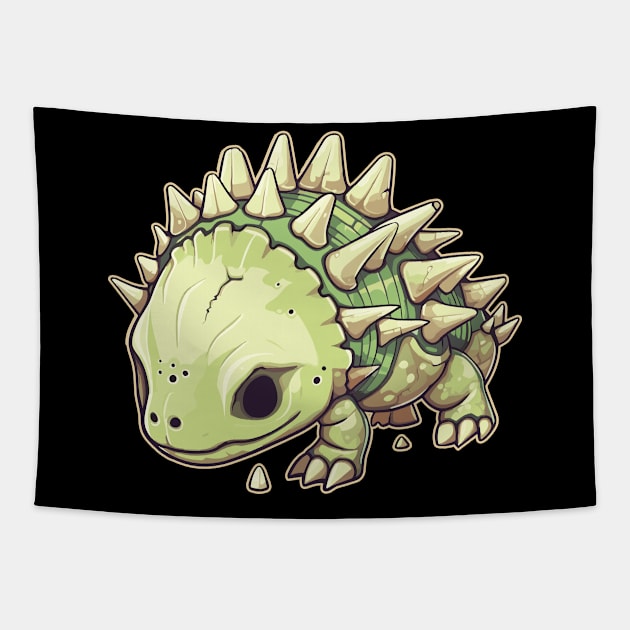 Scary Chibi Stegosaurus Isometric Dinosaur Skeleton Tapestry by DanielLiamGill