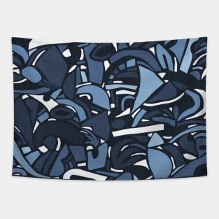 Navy Blue Papercut Shapes Tapestry