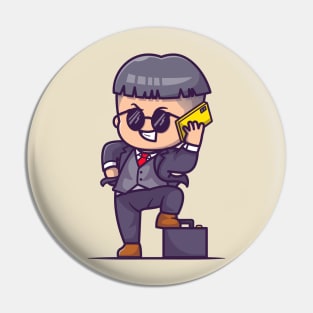 Cute Businessman Talking With Phone Cartoon Pin