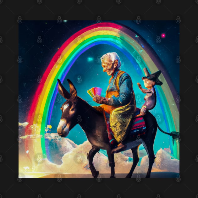 Old Lady on Donkey with Rainbow by JohnCorney