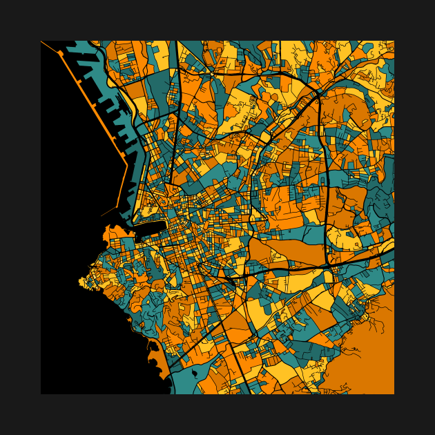 Marseille Map Pattern in Orange & Teal by PatternMaps