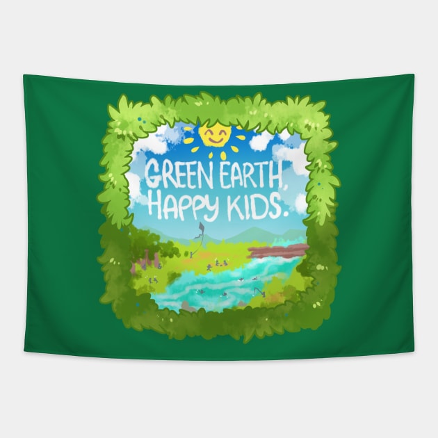 Green Earth Happy Kids Tapestry by Ashmish