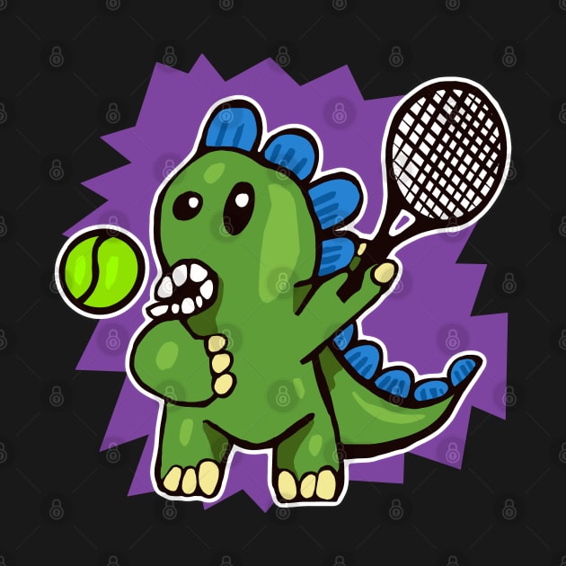 Dinosaur Playing Tennis Purple Background by wildjellybeans