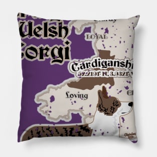 Cardigan Welsh Corgi with Map of Cardiganshire Pillow