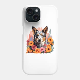 Blue Heeler Australian Cattle Dog Mountain Flower Cute Colorful Puppy Dog Phone Case