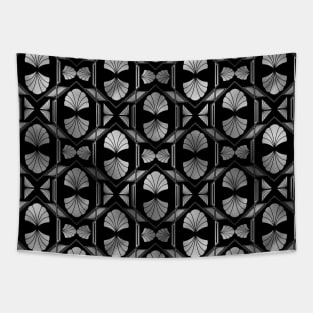 Scallop Shells in Black and Silver Art Deco Vintage Foil Pattern Tapestry