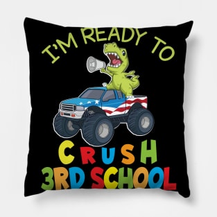 Dinosaur Student On Truck I'm Ready To Crush 3rd Grade Class Pillow