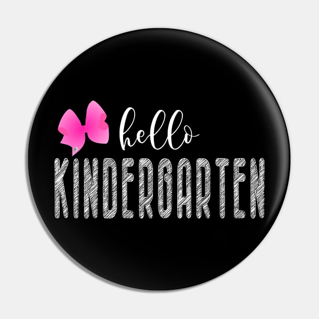 Hello Kindergarten - First Day of School Cute Pink Bow for Girls and Teachers Pin by JPDesigns