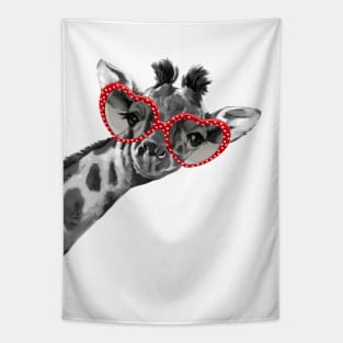 Hipster Giraffe with Heart Shape Glasses Tapestry