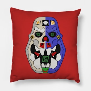 Ork Kandy Skull 2 - The Lucky Blue Half - On Red Pillow