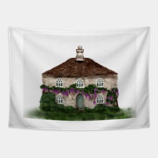 Cotswold Cottage Watercolor Chocolate Box Spring Stone Cottage Tapestry