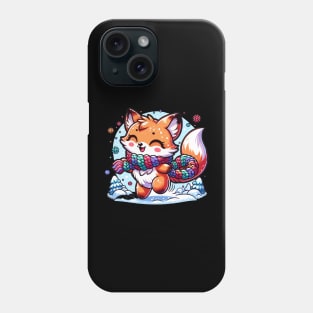 Frosty Fox Frolic: Winter Joy in Colorful Scarf Phone Case