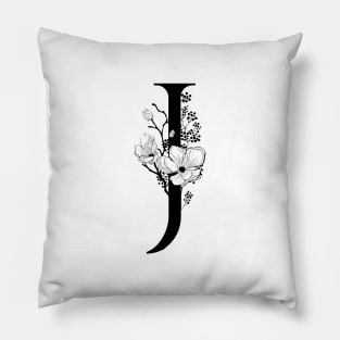 Letter J Monogram - Floral Initial Pillow