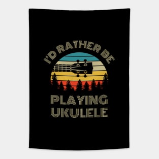 I'd Rather Be Playing Ukulele Ukulele Headstock Retro Vintage Sunset Tapestry