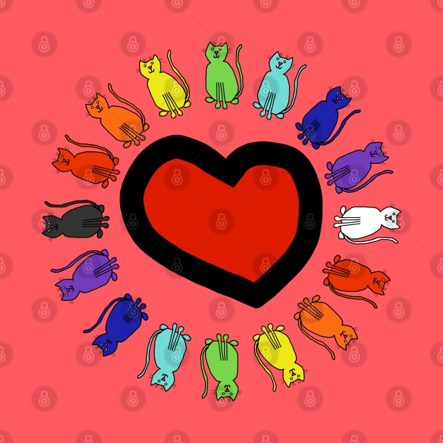 Rainbow Cats Circle Heart Valentines Day by ellenhenryart