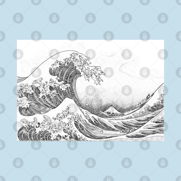 Discover The Great Wave off Kanagawa Pencil Drawing - Great Wave - T-Shirt