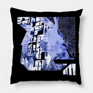 bright nature in urban brutalist collage landscape ecopop city in dark Pillow