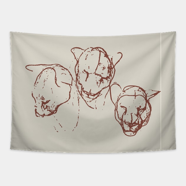 The defeat of the three lion brothers safari wildlife print sketchy artwork Tapestry by Modern Art