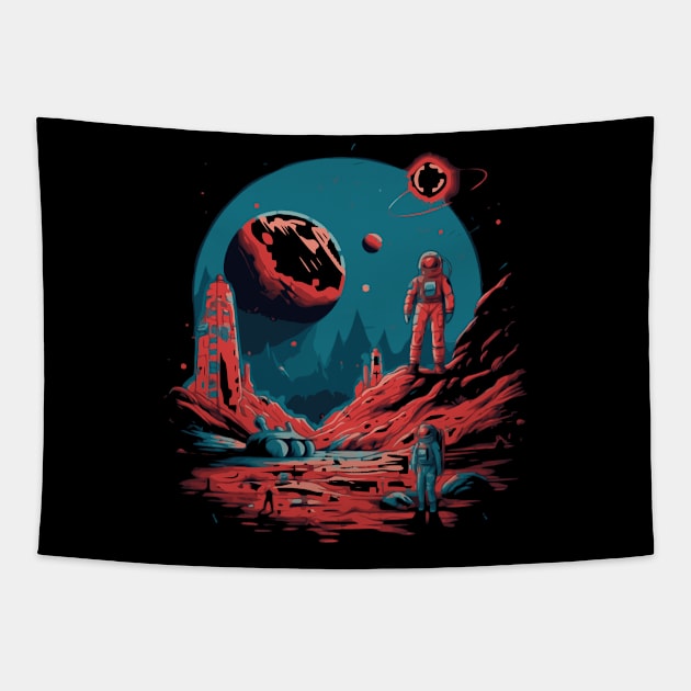 Journey to the moon, Sci Fi Tapestry by Pixy Official