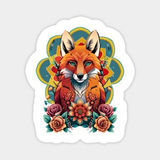 Fox and flowers tattoo style 12 Magnet