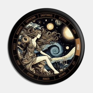 ZODIAC Virgo - Astrological VIRGO - VIRGO - ZODIAC sign - Van Gogh style - 11 Pin