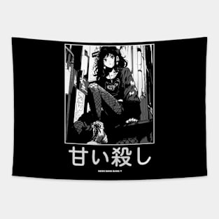 Japanese Goth Stylish Anime Girl Manga Aesthetic Streetwear Black and White Tapestry