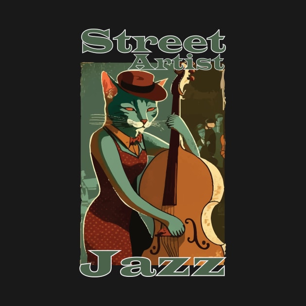 Street artist Cat Jazz by MusicianCatsClub